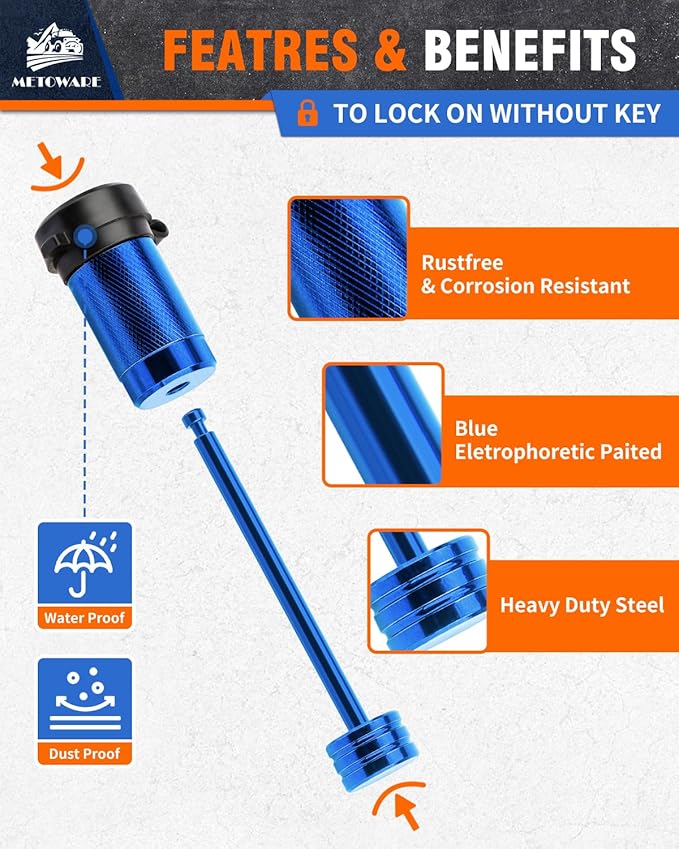METOWARE Trailer Tongue Coupler Lock 1/4" Dia, 3-1/2" Span, Trailer Hitch Lock for Latch-Type Coupler, Trailer Pin Lock for Towing Trailer RV Car Boat Truck Blue(1 Pack)