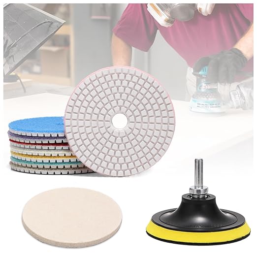 5 in Diamond Polishing Pads Set, 11 Pcs Durable Wet/Dry Polishing Pads, Marble Granite Concrete Polishing Kit with 5/8''-11 Backer Pad, 50-3000 Grit, Polisher, Grinder, Drill Use