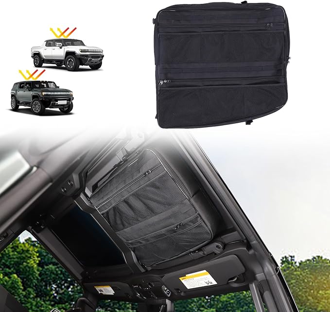 Roof Storage Bags Compatible with Hummer EV Accessories 2022-2026 SUV/SUT Overhead Storage Bag Organizer Cargo with Hardtop Suction Fixing Waterproof Can Foldable Sunshade