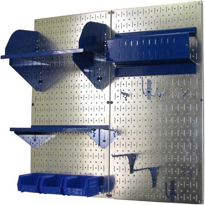 Wall Control Craft & Hobby Pegboard Organizer Storage Kit with Metallic Pegboard and Blue Accessories