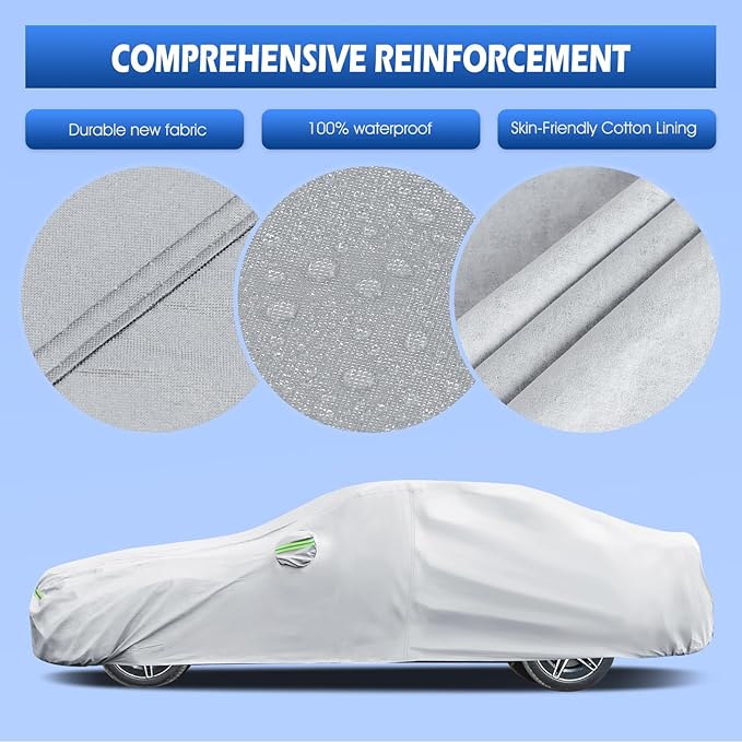 Car Cover Custom Fit for Mercedes Benz C-Class 2008-2026 C300 C350 C400 C450, Migaven Waterproof Full Exterior Cover Sun Rain Protection with Door Zipper, Silver