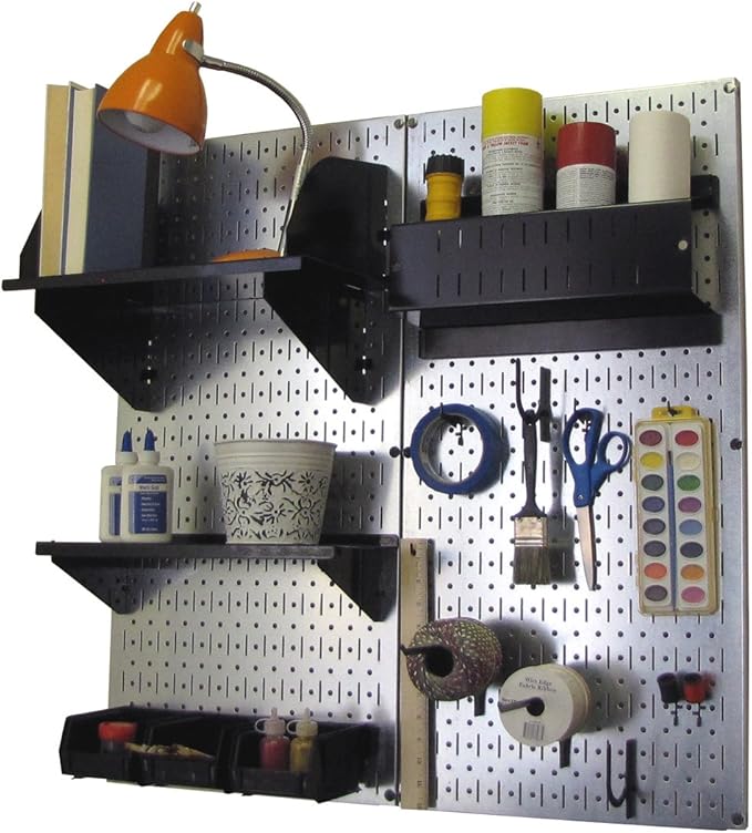 Wall Control Craft & Hobby Pegboard Organizer Storage Kit with Metallic Pegboard and Black Accessories