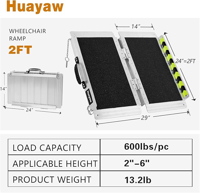Wheelchair Ramp 2FT, Anti-Slip Aluminum Folding Handicap Portable Ramp, Wheelchair Ramps for Home Steps, Stairs, Doorways, Scooter Ramp