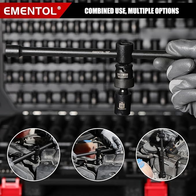 EMENTOL 189-Piece Impact Socket Set, 1/4" & 3/8" Drive Metric and SAE Sizes, CR-V Steel, Includes Deep & Shallow Sockets, Ratchets, Bits, Extensions, Spark Plug Socket & More, with Plastic Tool Case