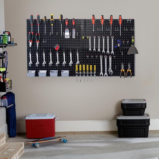 Pegboard Smith 48x24 inch Black Metal Pegboard Kit for Wall Organization with Hooks, Garage Storage Bins, and Utility Tool Board, Efficient Tool Organizer Peg Board