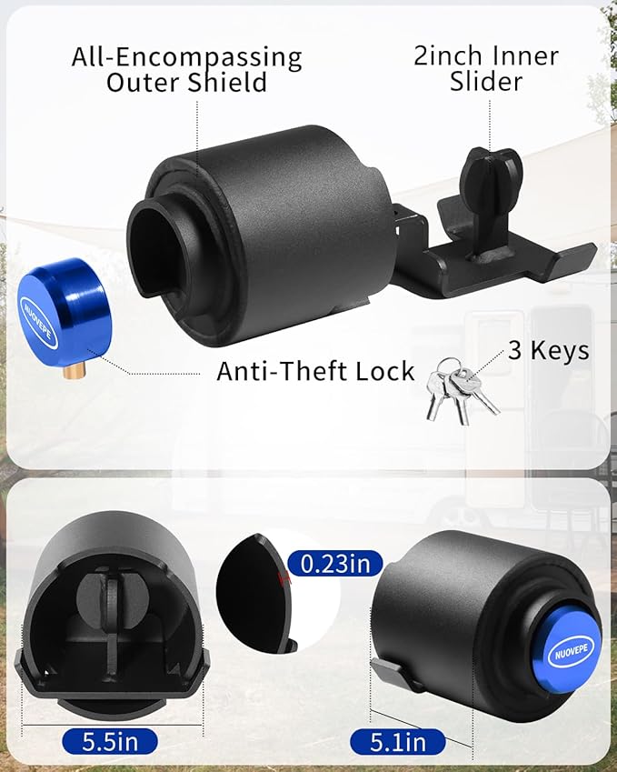 Trailer Lock Fits 2 Inch Couplers, Secures Safety Chains Anti-Theft Ball Hitch Lock, Pry-Resistant & Heavy-Duty Trailer Hitch Locks for RV | Boat | ATV | Utility Trailer (Blue)