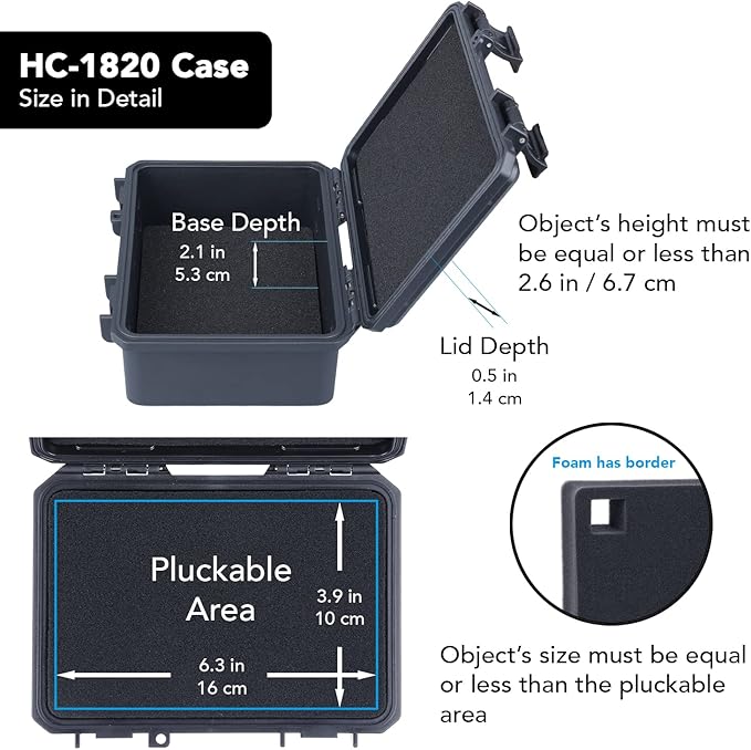 Lykus HC-1820 Mini Hard Case Dry Box with Foam Insert, Interior Size 7.1x4.7x2.7 in, IP66 Splash-Proof, Suitable for Cellphones, Tools, Small Devices and More