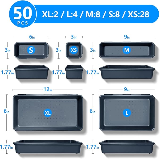 [50PCS IN 5 SIZE] Tool Box Organizer Tray, Toolbox Organizers, Tool Desk Drawer Organizer, Tool Organizers and Storage for Rolling Tool Chest Cart Cabinet Workbench Drill Bit Parts