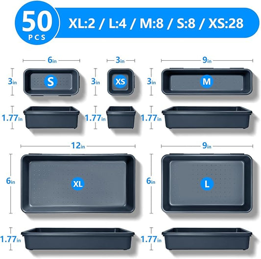 [50PCS IN 5 SIZE] Tool Box Organizer Tray, Toolbox Organizers, Tool Desk Drawer Organizer, Tool Organizers and Storage for Rolling Tool Chest Cart Cabinet Workbench Drill Bit Parts