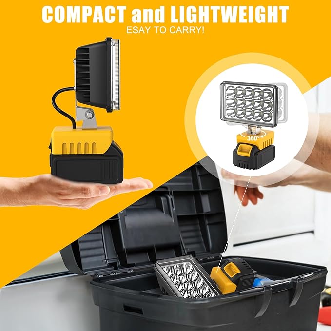 Cordless Work Light Compatible with Dewalt 18V 20V Battery, 7000LM 360° Rotatable Underhood Work Light, Portable Work Light with USB & Type-C Charging for Jobsite, Car Repairing, Emergency, Garage