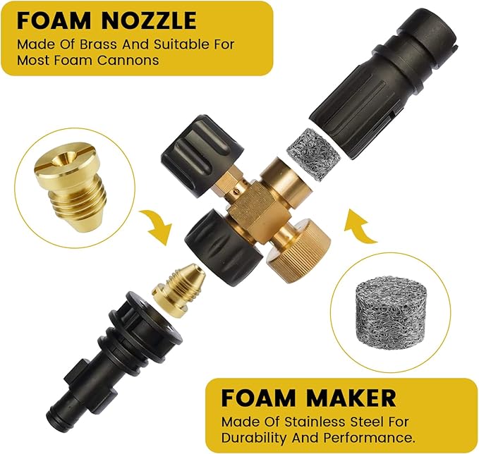 4 Pack Universal Thread Nozzle Tips and Mesh Filter, Assorted Sizes Foam Cannon Orifice Nozzle Tip and Foam Maker for Snow Lather Lance