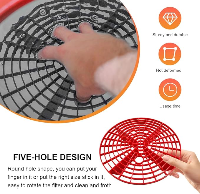 2 PCS Car Wash Bucket Inserts, Auto Detail Dirt Gaurd Buckets Filter Helps Remove Dirt Debris, Dirt Guard Insert Wash Filter Fits 12 Inch Diameter Bucket or 3-5 Gallon Buckets (Red)