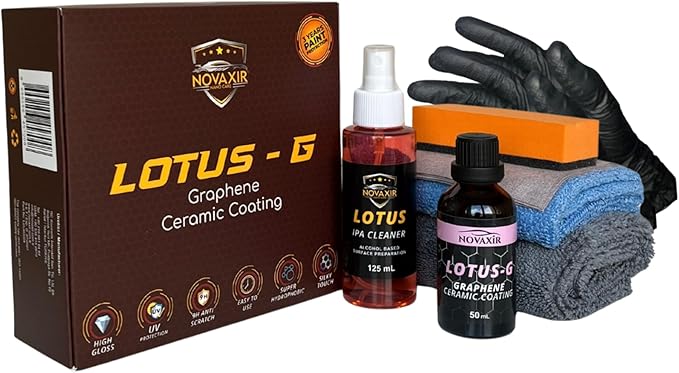 Lotus-G Graphene Ceramic Coating Kit –Ceramic Coating& IPA Cleaner 3-Year Paint Protection, 9H Hardness, High Gloss, UV Shield, Super Hydrophobic–Car Detailing Set with Towels & Pads