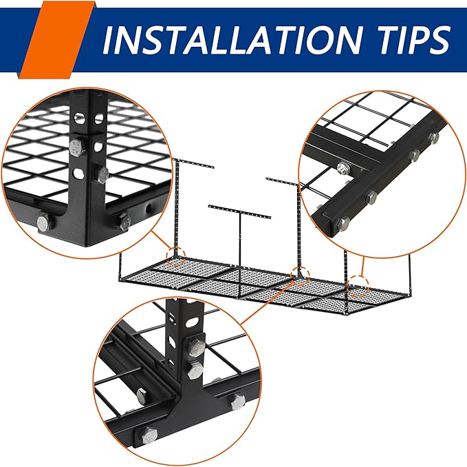 Soywey 3 x 8FT Overhead Garage Storage Rack, Adjustable Ceiling Storage Racks, Garage Shelving Heavy Duty Storage Organizer System,Load 600LBS Weight(Black)