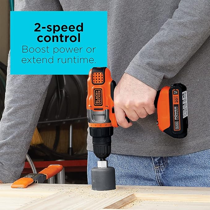 BLACK+DECKER 20V MAX Cordless Drill Driver with Battery and Charger, LED Work Light (LDX220C)