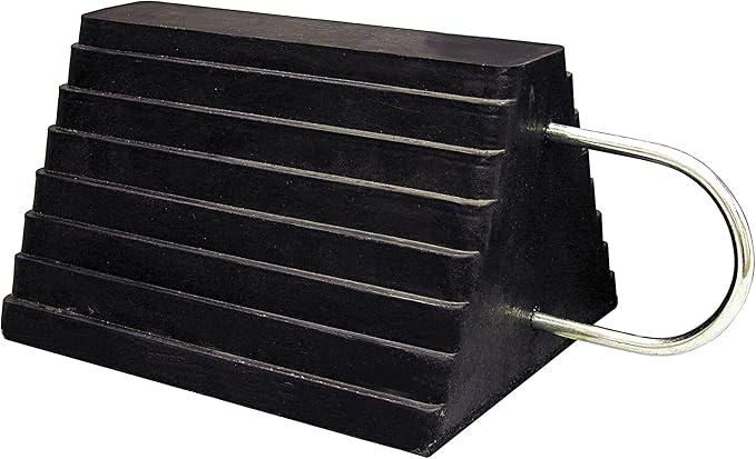 Buyers Products WC1086UWH Heavy Duty Rubber Wheel Chock with U Handle, Reinforced 9.63 x 7.5 x 5.88 in Tire Stopper for Vehicles, Trailers, RVs, Campers, Secure Chocks for Shipping Docks and Garages