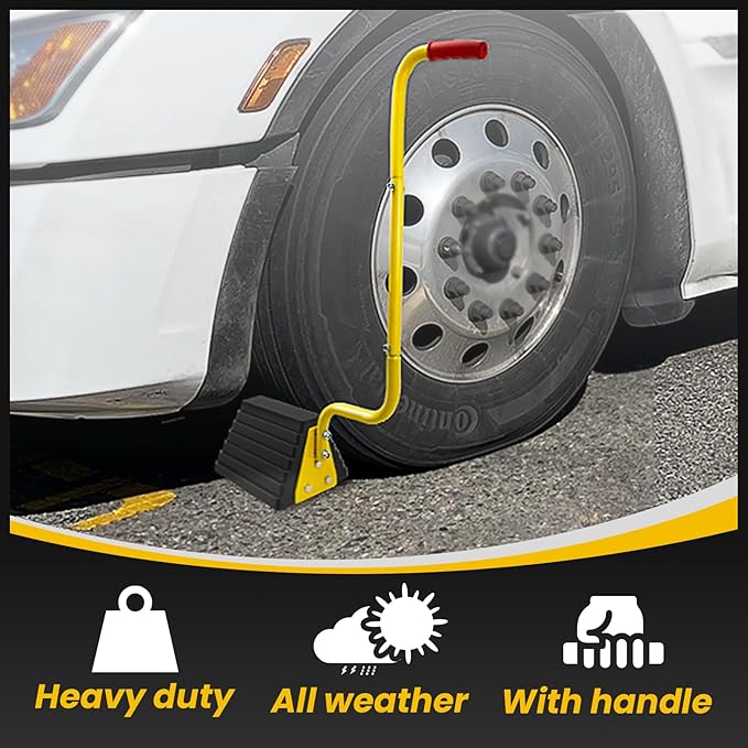 HOXWELL 2 Pack Heavy Duty Rubber Wheel Chock with Handle, Sturdy Solid Anti Slip Wheel Stopper for All Weather Use -Trucks, RV, Travel Trailer, Pop Up Camper Accessory, 2 Pcs