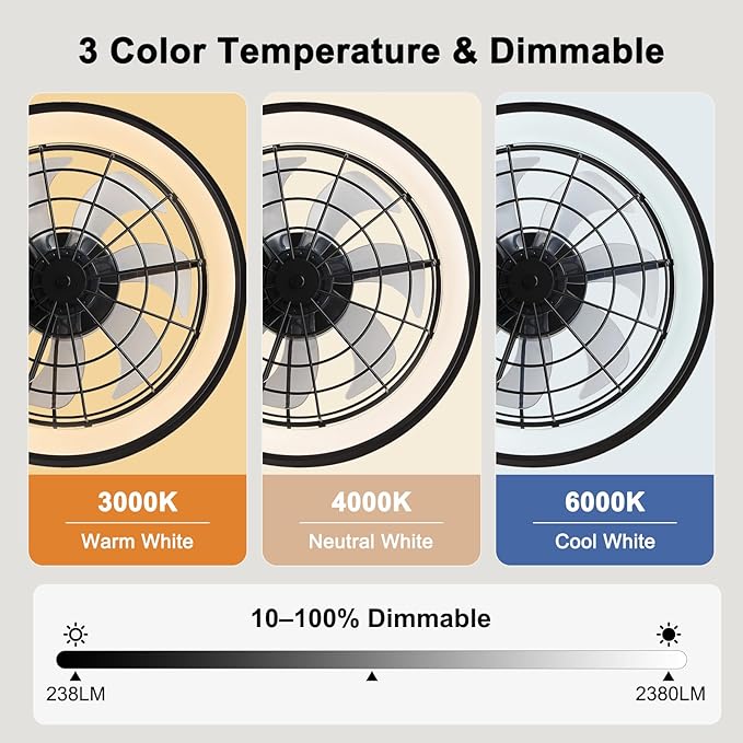 23" Wall Mount Fan with Light,3 CCT, Dimmable,Quiet 6 Speed Wall Mounted Fan with Remote/App Control, Timer, 360° Adjustable Tilt Plug in Wall Fan for Garage,Patio,Tool Room,Home