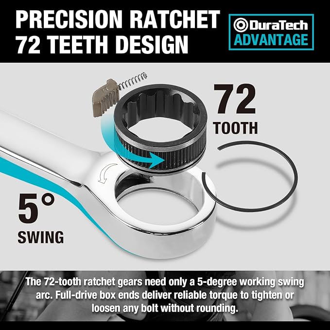 DURATECH 12-Piece Ratcheting Combination Wrench Set, 72-Tooth, Metric, 8-19mm, Cr-v Steel, Organized in Storage Case
