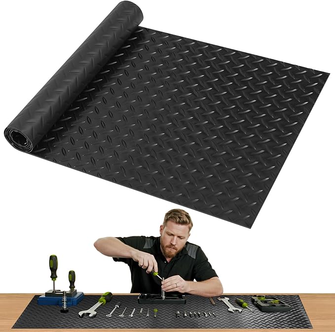 Workbench Mat, PVC Work Bench Mat with Non-Slip Texture, 2mm Thick Scratch & Stain Resistant Surface for Painting, Woodworking, Crafting, Building and Tool Protection (Black, 16.93" x47.24")