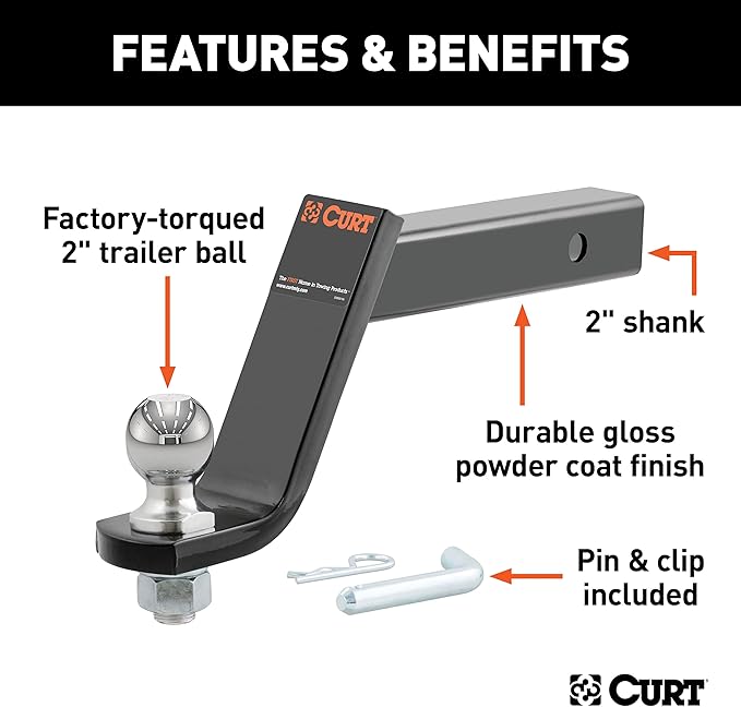 CURT 45064 Lifted Truck Trailer Hitch Mount with 2-Inch Ball & Pin, Fits 2-in Receiver, 7,500 lbs, 6-Inch Drop