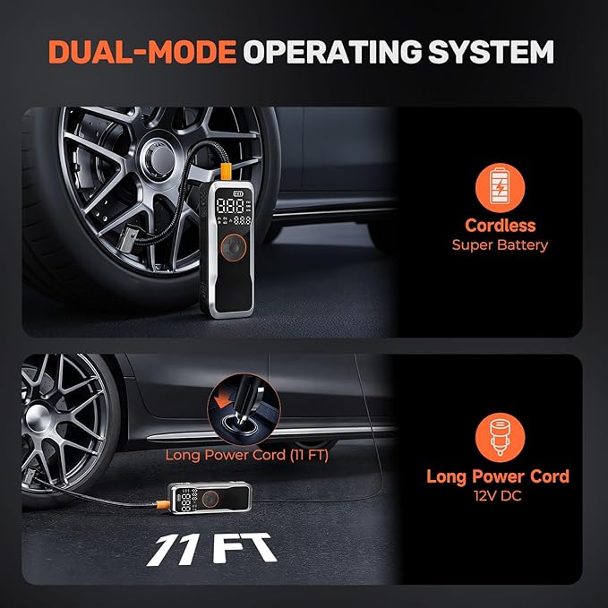 Portable Tire Inflator Air Compressor, Battery capacity18000mAh,150PSI 5X Fast Inflation Wireless Electric Air Pump with Digital Pressure Gauge & LED Light for Car Motorcycle Bike Ball