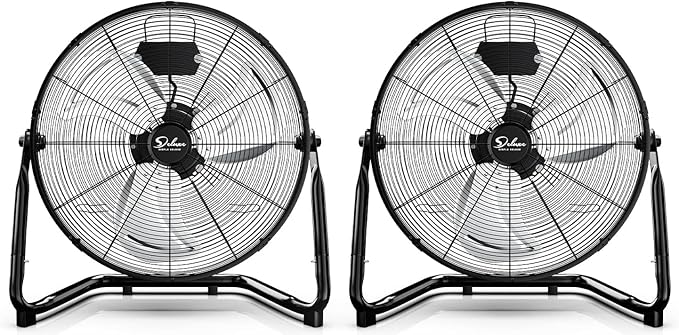 Simple Deluxe 18 Inch 3-Speed High Velocity Heavy Duty Metal Industrial Floor Fans Quiet for Home Commercial, Residential, and Greenhouse Use, Outdoor/Indoor, Black, 2 Pack