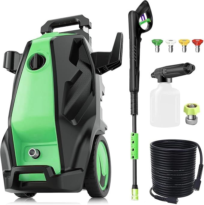 5000PSI Heavy Duty Pressure Cleaner with 33FT Hose, 4 Quick Connect Nozzles and Foam Cannon for Cars/Fences/Driveways/Patios/Home Cleaning, Deep Green