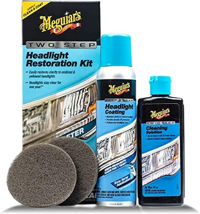 Meguiar's Two Step Car Headlight Restoration Kit, Headlight Cleaner Restores Clear Car Plastic and Protects from Re-Oxidation, Includes Coating and Cleaning Solution - 4 Count (1 Pack)