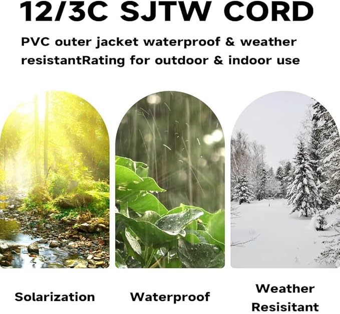 Indoor Extension Cord with Lighted End, 12 Gauge Heavy Duty Extension Cord 3 FT, 3 Prong Grounded 15 Amp Extension Cord, 12/3 SJTW Power Cord for Garage, Garden, Appliance, UL Listed, Black