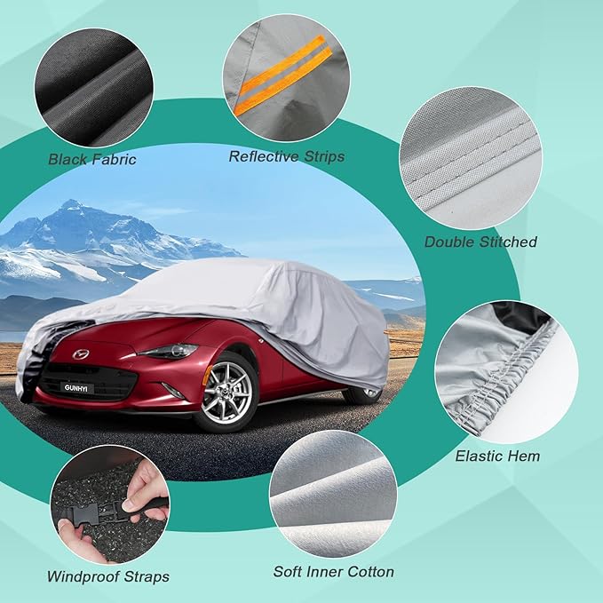 6 Layers Small Car Cover for Coupe Sports Waterproof All Weather, Heavy Duty Full Exterior Cover Suitable for Mazda Miata/MX-5, BMW Z3, Honda S2000, Saturn Sky etc. Size A1 (See Size Chart)