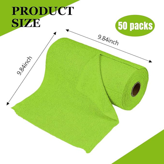 wuyaoyao 50PCS Microfiber Cleaning Cloth Roll, 10"×10" Tear Away Microfiber Towels, Reusable Washable Cloth Paper Towels, Multi-Purpose Cleaning Rags for Car Home Kitchen Garage Shop (Green)