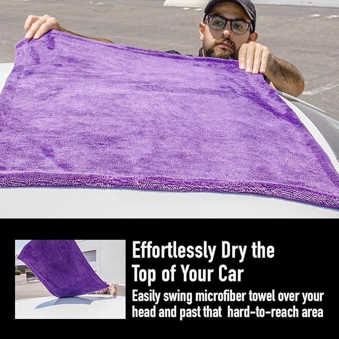 Maxshine - Car Drying Towel, Rinse Free Microfiber Towel for Car Detailing, 1200 GSM, Double Sided, Large Microfiber Towels for Car Drying, Plush Car Wash Towels (6, 24" x 36")