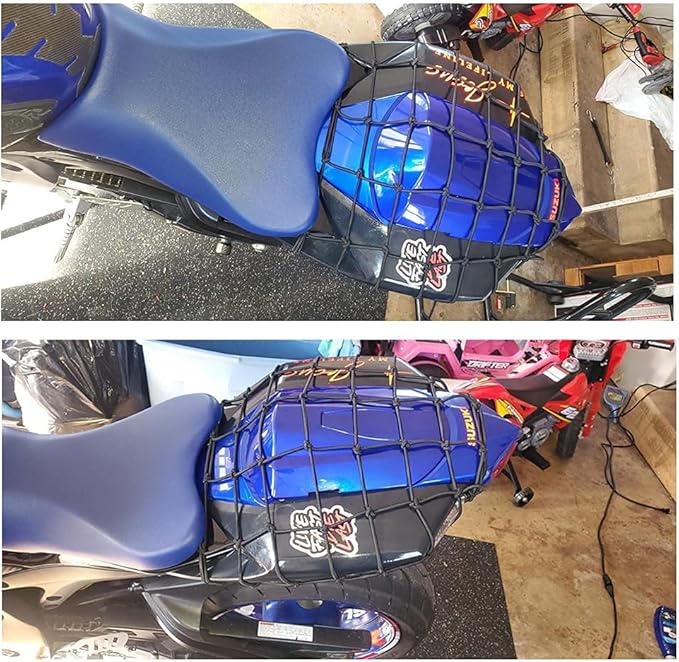 Black 15"x15" Motorcycle Cargo Net Featuring 6 Adjustable Hooks & Tight 2''x2'' Mesh Stretch up to 30'' x 30'' for Cargo Helmet net