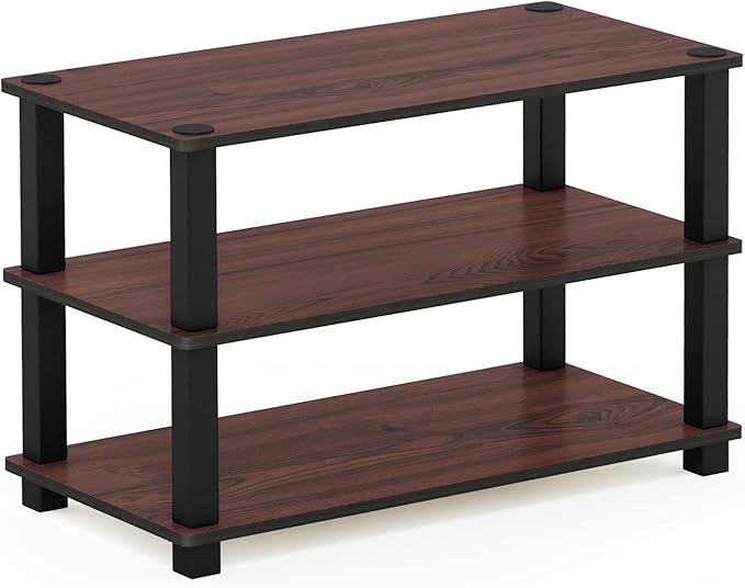 Furinno Turn-S-Tube 3-Tier Shoe Rack, Dark Cherry/Black