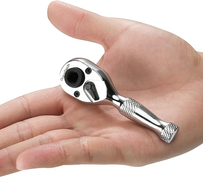 DURATECH 1/4-Inch Stubby Ratchet Wrench, Socket&Bit Driver, 72-Tooth, Chrome Alloy Made, Chrome Plated Finish