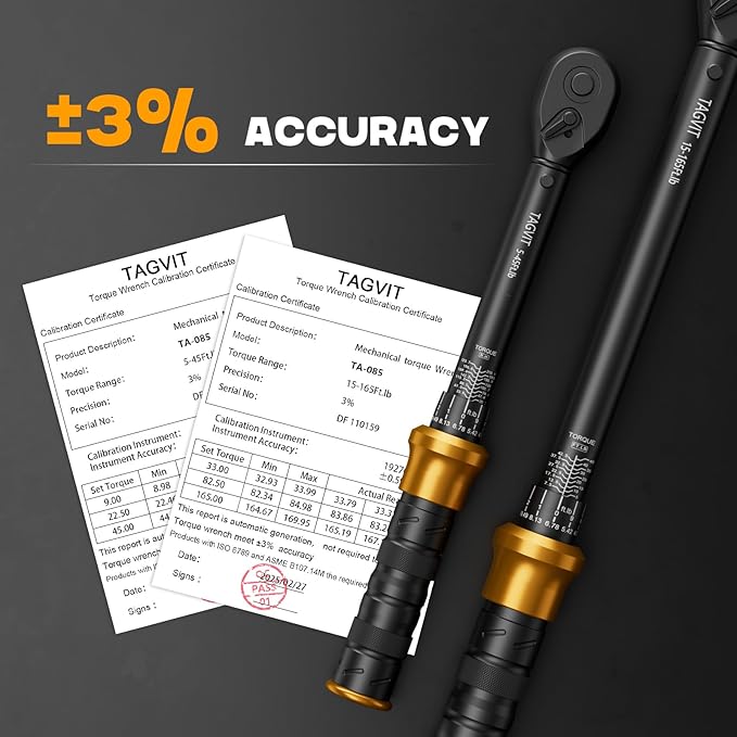 1/2 3/8 -inch Drive Click Torque Wrench, 5-45Ft.lb, 15-165Ft.lb 15Pcs Torque Wrench Set with 10"/5" Extension Bar, 8/10/14/17/17/19/21mm Sockets, 14/16mm Swivel Spark Plug Socket, T25/T40 Torx