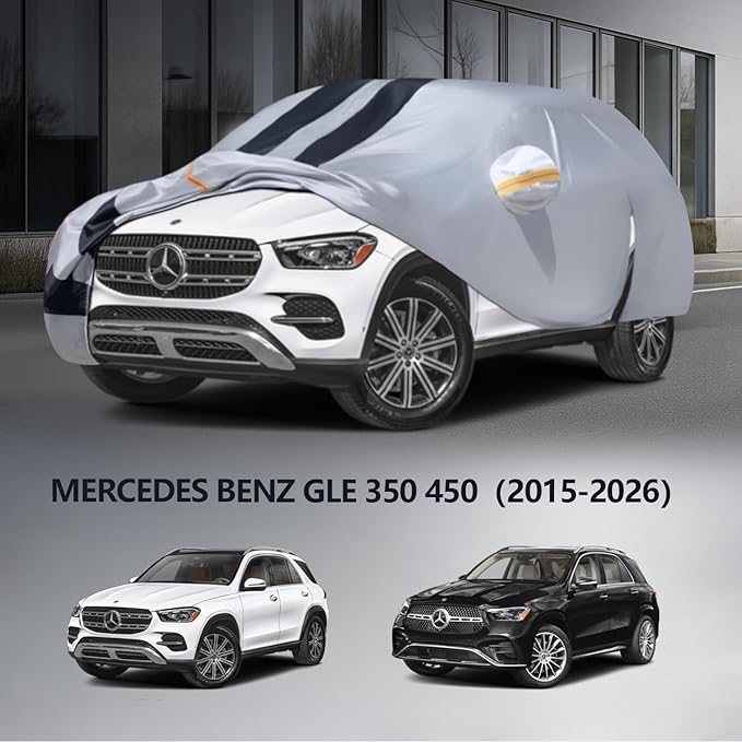 Multi-Layer Car Cover Custom Fit for Mercedes Benz GLE 350/450/580, 63/53AMG(2015-2026), 100% Waterproof, Gift with Towel, Heavy Duty Car Covers for Rain Sun UV Protection with Door Zipper