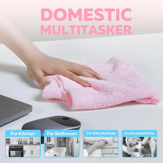 Fantasticlean Tear-Away Microfiber Cleaning Cloth Roll, 12'' by 12''- 36 Sheets, Thick & Large Detailing Towels, Ultra Absorbent, Lint-Free Reusable Wipes for Home, Car or Outdoor (Glossy Pink)