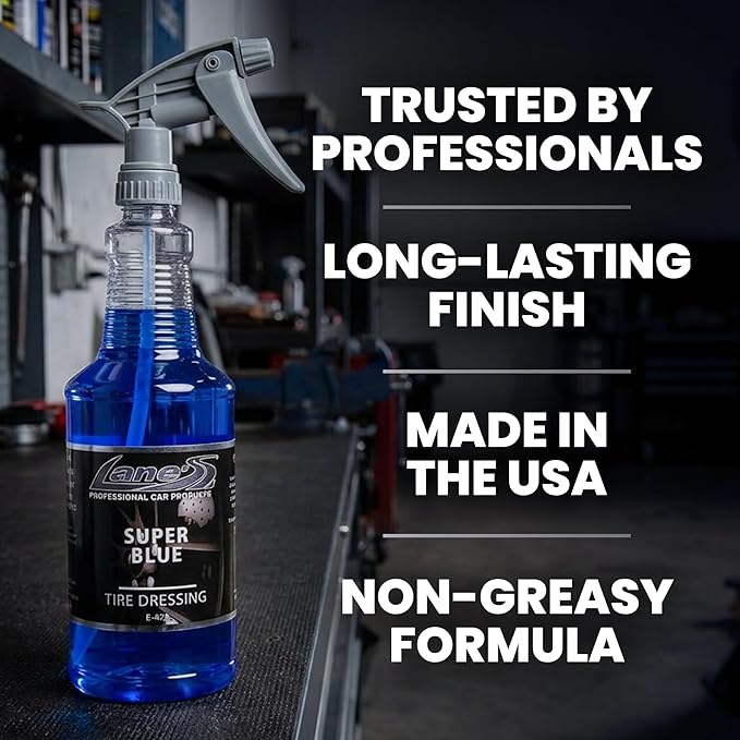 LANE'S Super Blue Tire Dressing Spray | High-Gloss Car Tire Shine Spray | No Sling, No Run, Long Lasting | Protects from Cracks & UV Rays | Non-Greasy Automotive Dressing & Cleaner | 32oz, 2 Pack