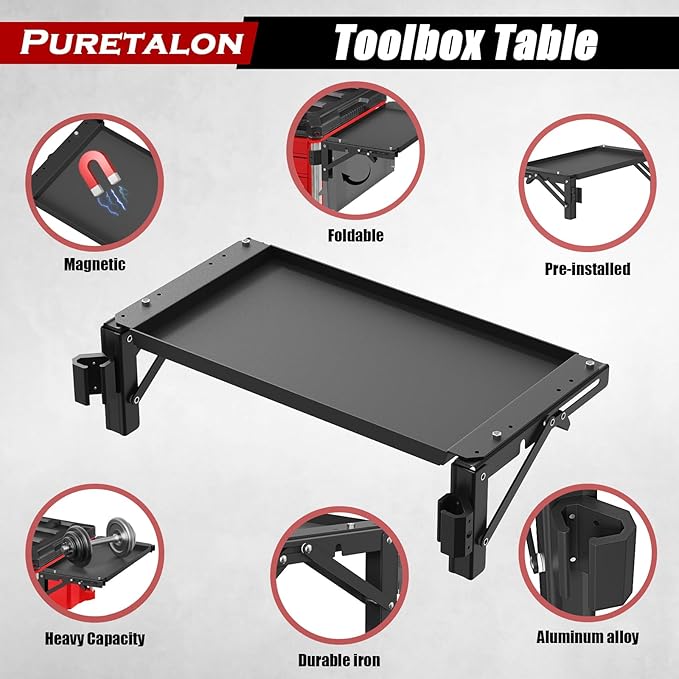 Pre-Installed Magnetic Folding Table Compatible with Milwaukee Packout Toolbox, Side Storage Tray Metal Foldable Storage Bracket for Milwaukee Packout Toolbox Accessory