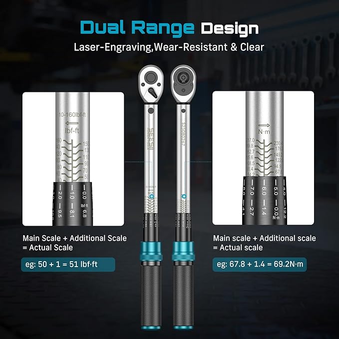 Seesii Torque Wrench Set: 1/4 3/8 1/2-inch Drive Click Torque Wrench, 10-160in.lb, 10-45ft.lb, 10-220ft.lb with Adapters, ±3% Accuracy, 72-Tooth Dual-Scale for Bike Moto Car Maintenance