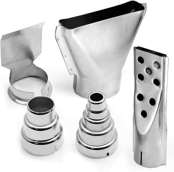 5 Pcs Heat Gun Nozzles Kit, Stainless Steel Reflector Heat Resisting Nozzles Gun Attachments Replacement for Hot Air Gun Soldering Station Nozzle Tool
