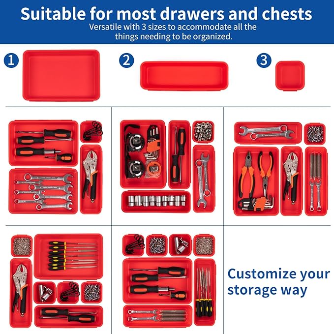 45 Pack Tool Box Organizer Tool Tray Dividers, Toolbox Drawer Organizers Storage Trays for Rolling Tool Chest, Work Bench Cabinet Bins, Hardware Parts Screw Nut Bolt Small Tools Organization - Red