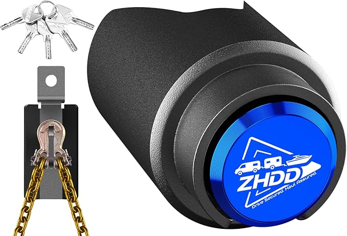 Trailer Hitch Lock for 2 Inch Coupler with Safety Chain Lock, Heavy Duty Anti-Theft Trailer Tongue Coupler Lock for RV, Boat, Utility & Cargo Trailers (Blue)