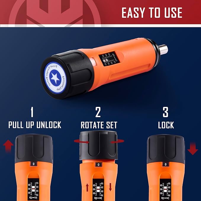 KNINE OUTDOORS Torque Screwdriver Wrench Driver Set 10-70 Inch Pounds lbs for Maintenance with T-bar Handle, 40 Hex Bits, 1/4" Socket, Shaft Extension, For Tools, Bike Repairing and Mounting (Orange)