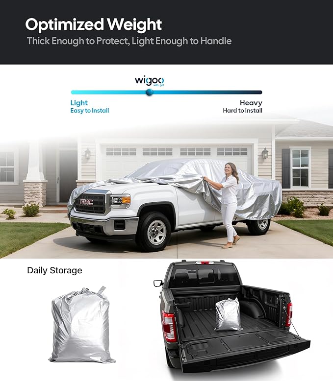 Wigoo GMC Sierra 1500 2500 3500 Truck Car Cover Accessories 2019-2026, Custom Fit Waterproof All Weather Outdoor Pickup Cover, Windproof UV Rain Snow Dust Protection, Door Zipper, Reflective Strips