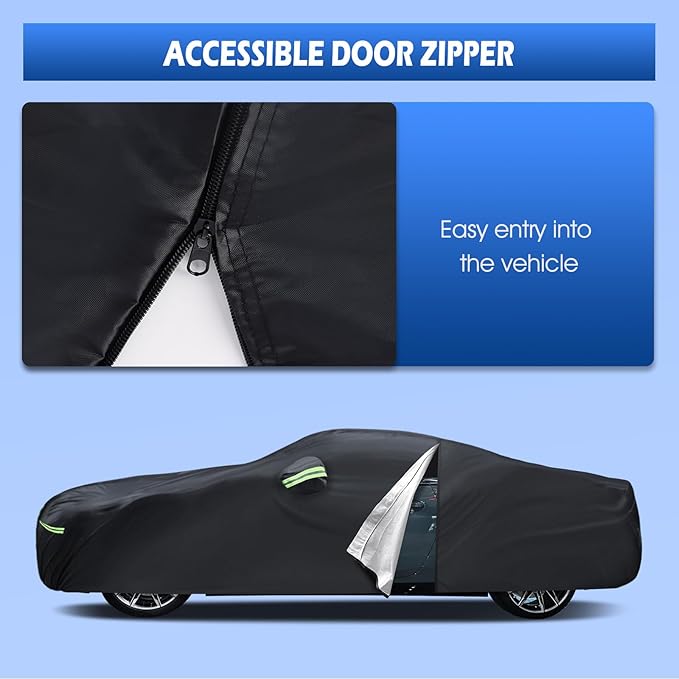 Car Cover Custom Fit for Dodge Challenger 2008-2026, Migaven Waterproof Full Exterior Cover Rain Sun Hail Protection with Door Zipper & Inner Cotton