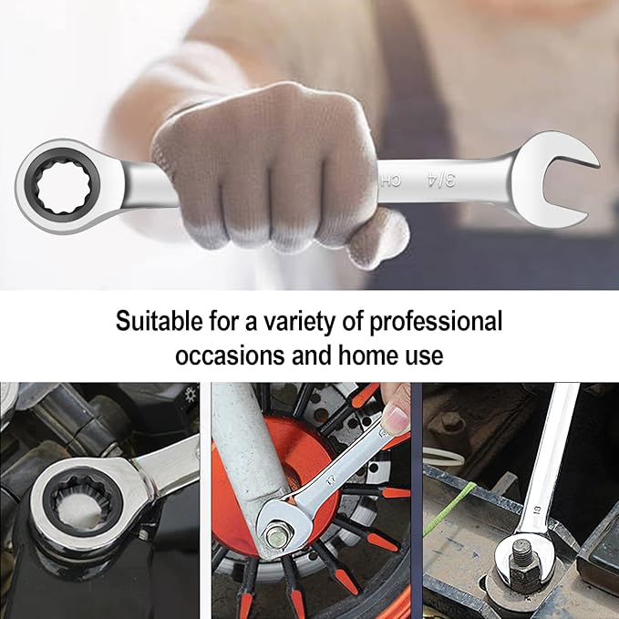 AIRAJ Combination Wrench Set,22-Piece Ratcheting Wrench Set,Long Open End,72-Tooth Ratchet Drive,CR-V Steel,Organizer With Tool Roll Bag,1/4"-3/4" & 6-18mm,SAE & Metric