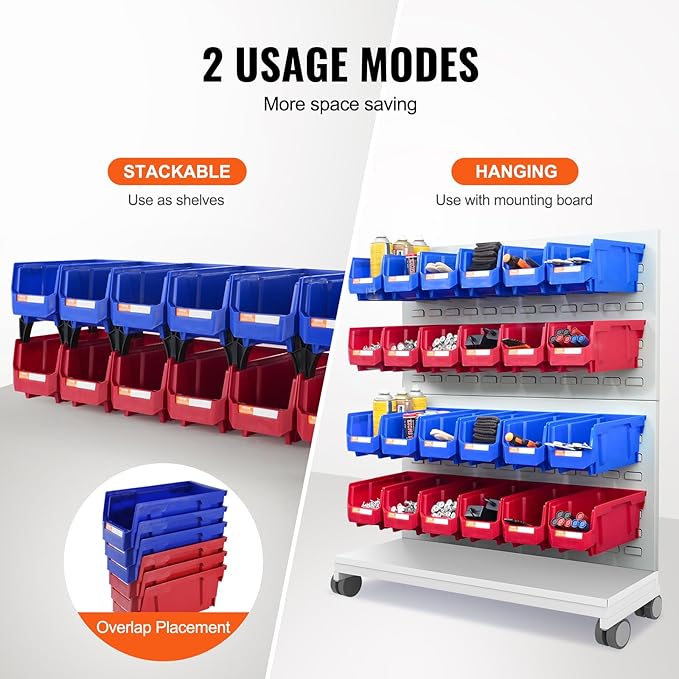 VEVOR Plastic Storage Bins 12 Pack (11 x 5 x 5-Inch), Hanging Stackable Storage Organizer Bins, Heavy Duty Stacking Containers for Closet, Garage, Office, Home, Pantry or Small Parts Organization